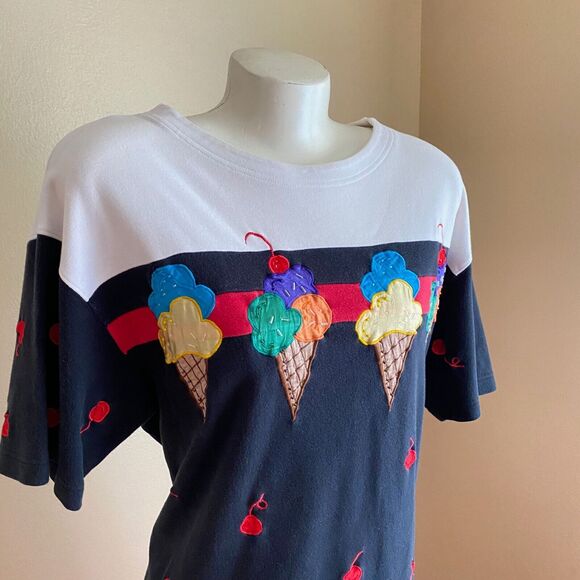 Vintage Bechamel L Blouse with Ice Cream Cones and Cherries Embroidered Beaded - Picture 4 of 10